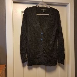 Excellent black fuzzy button up medium sweater